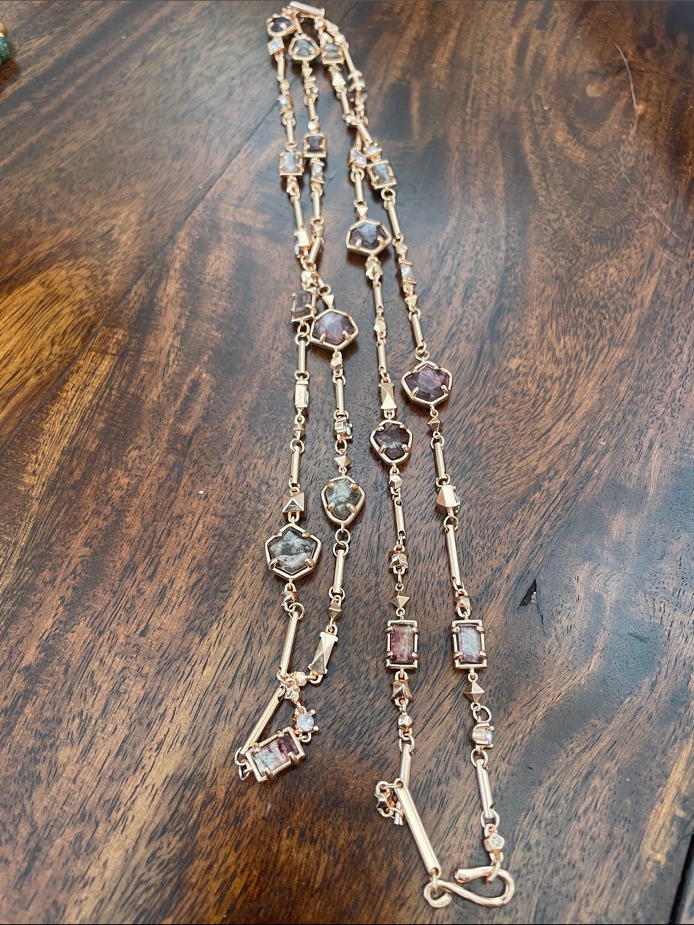 Kendra Scott Rose Gold Yazmin Long Multi-Stone Necklace.